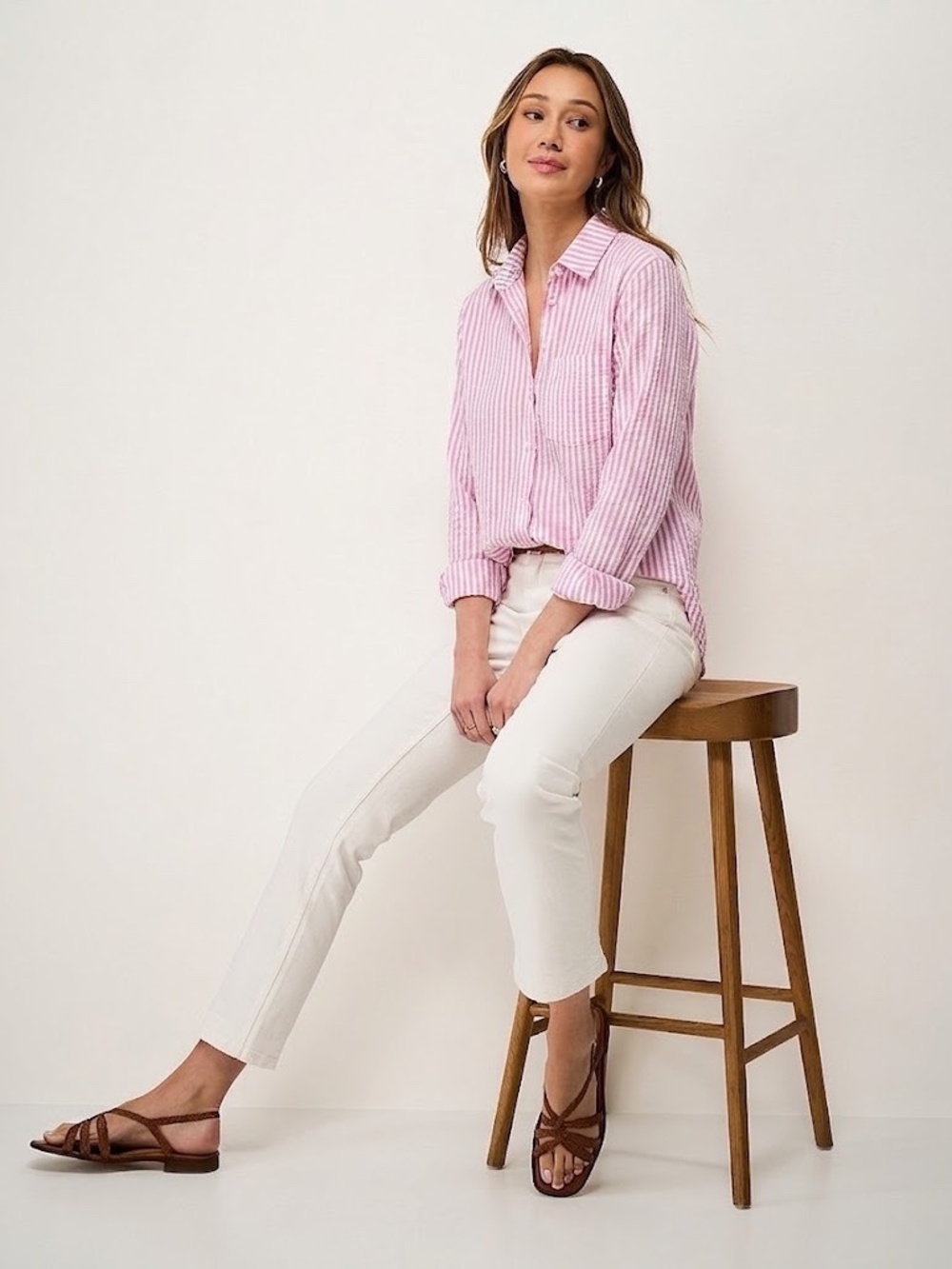 Lola River Seersucker Striped Button Down Shirt Women’s Size XS - Picture 2 of 10